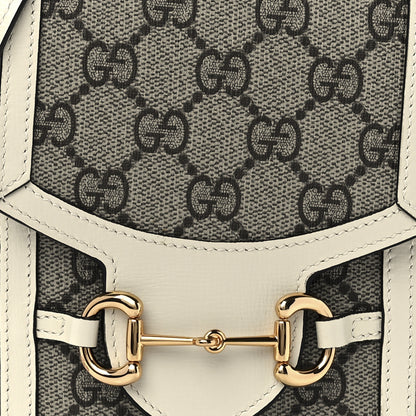 Gucci GG Supreme Monogram Azalea Calfskin Mini Horsebit 1955 Crossbody Bag Beige Ebony Mystic White 8 of 11