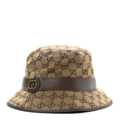 Gucci Monogram Textured Dollar Calfskin GG Jago Bucket Hat XL Cacao Beige 1 of 9