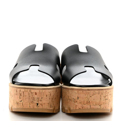 Hermes Calfskin Cork Eze 30 Sandals 37 Black 2 of 9