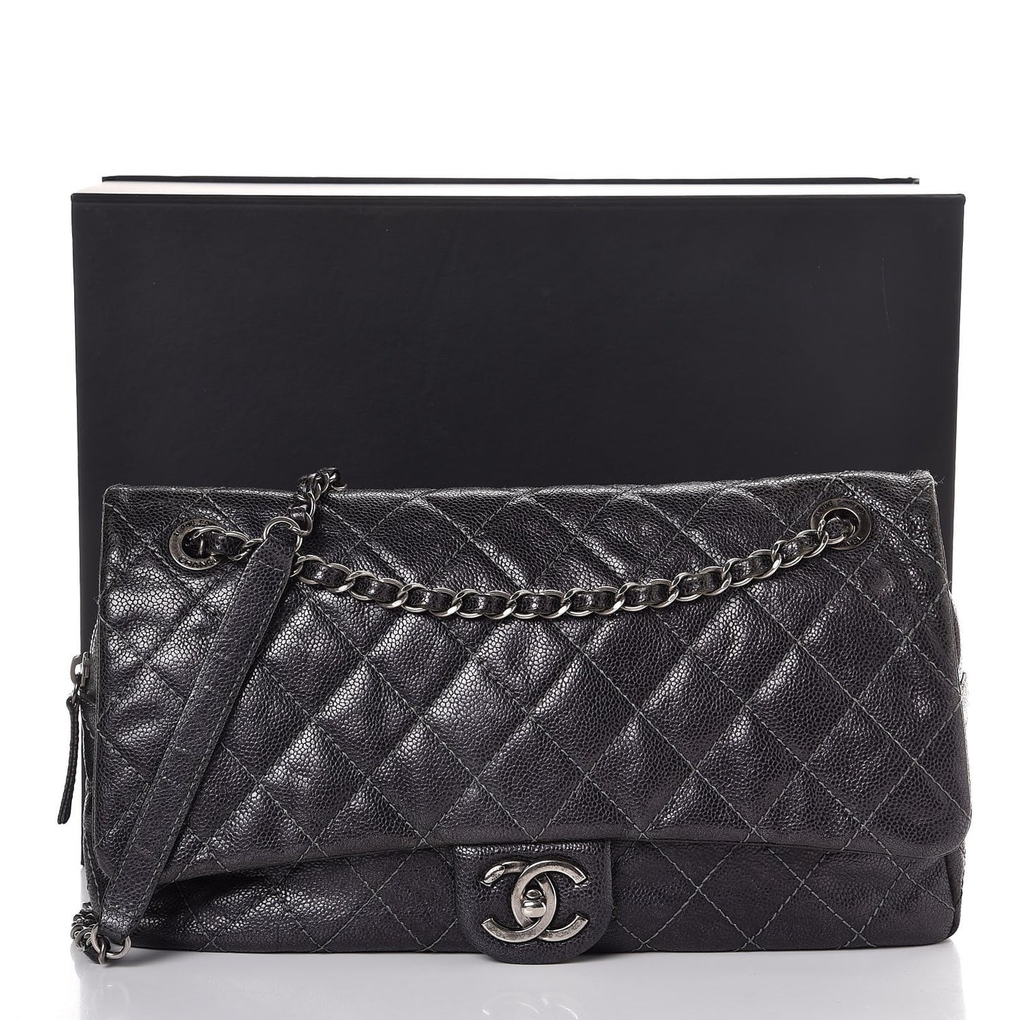 Iridescent Caviar Quilted Large Chic Flap Purple