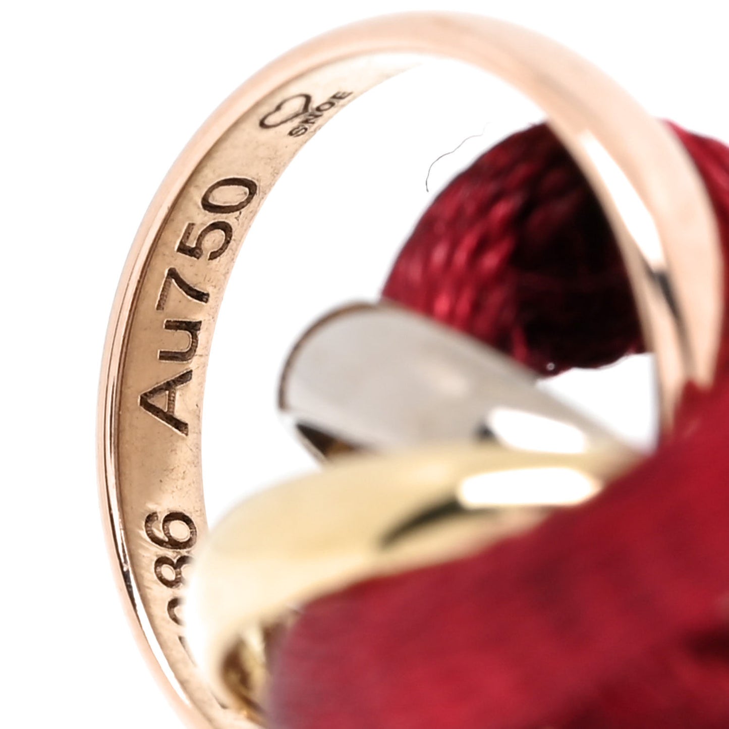 18K Pink Yellow White Gold Trinity Cord Bracelet Red