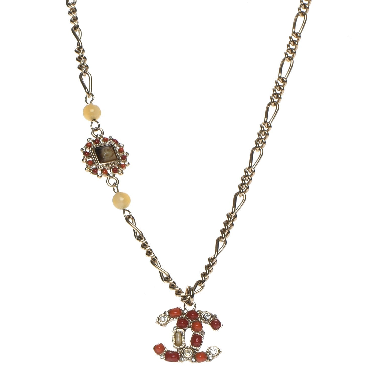Chanel Crystal Gripoix Poured Glass CC Necklace Gold Red 1 of 8