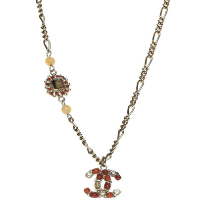Chanel Crystal Gripoix Poured Glass CC Necklace Gold Red 1 of 8