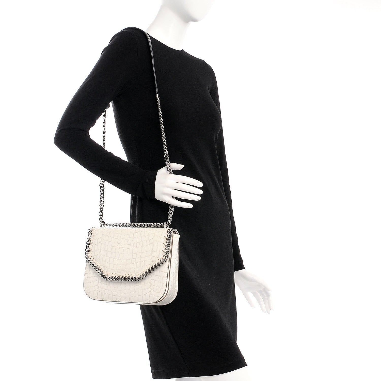 Stella McCartney Embossed Crocodile Effect Medium Falabella Box Shoulder Bag Ivory 2 of 7