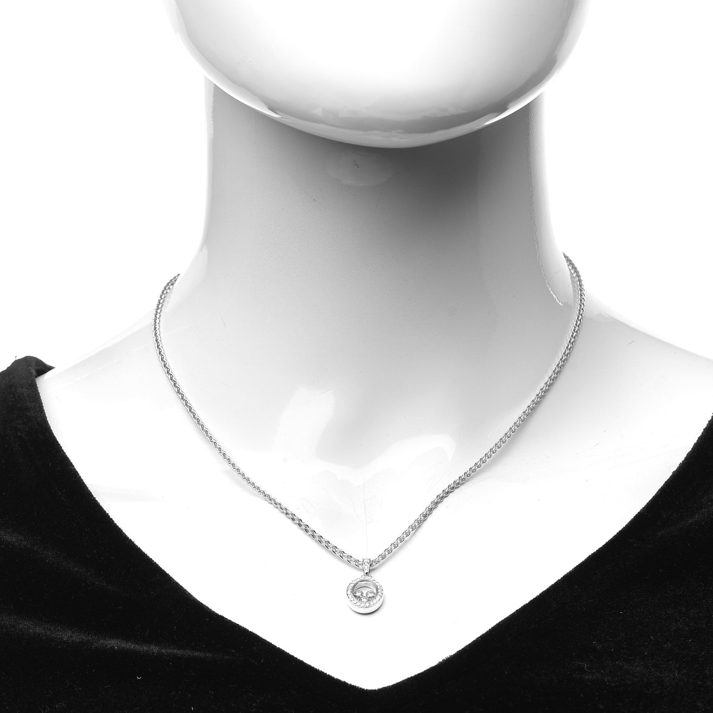 18K White Gold Diamond Happy Diamonds Icons Oval Pendant Necklace