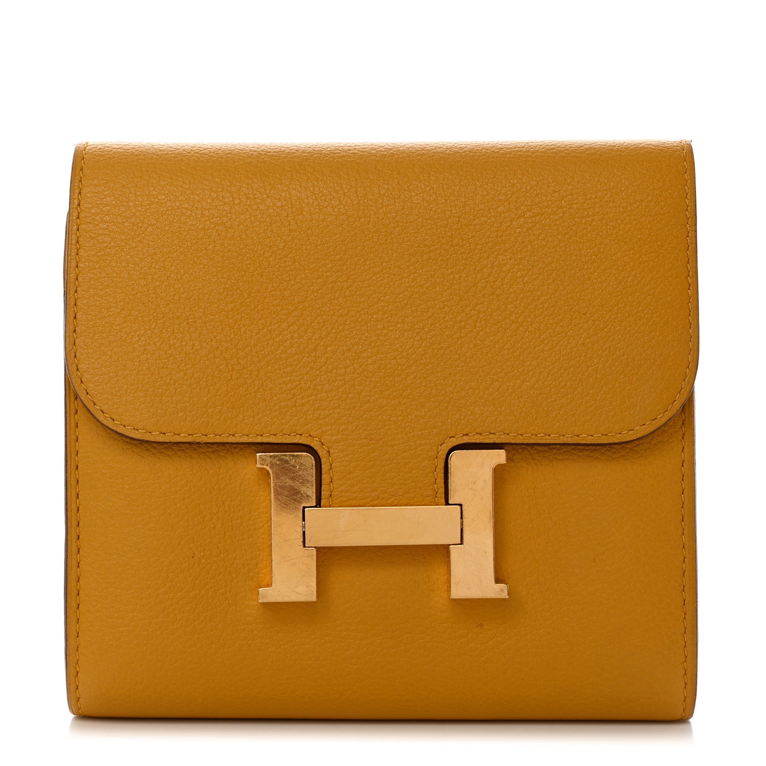 Hermes Evercolor Constance Compact Passant Wallet Jaune Ambre 1 of 8