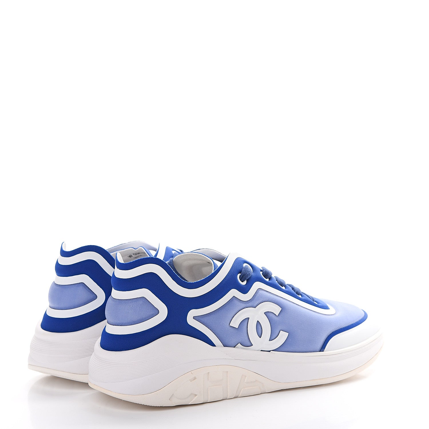 Chanel Calfskin Mesh Lycra Womens Logo Sneakers 39 White Blue 4 of 7