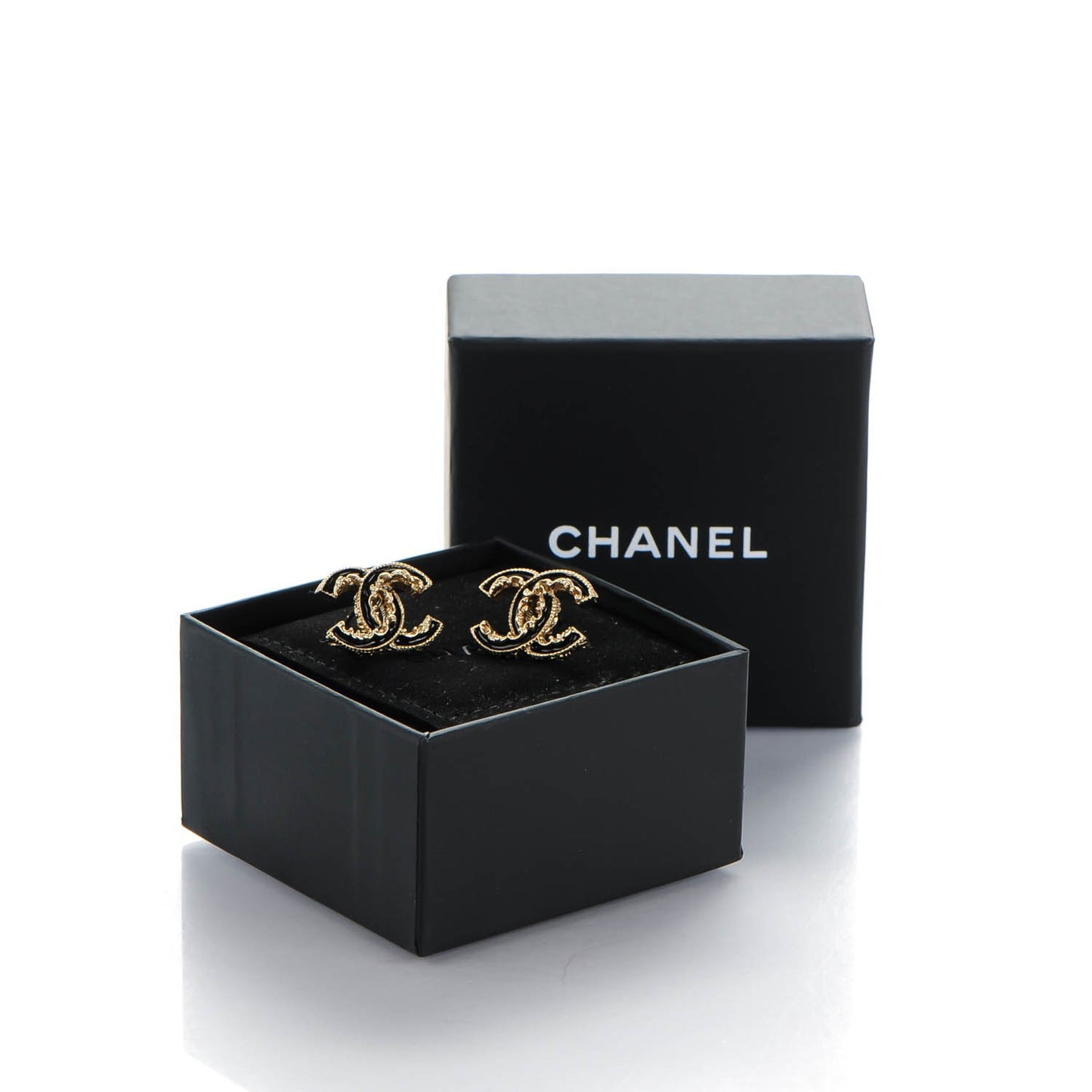 Enamel CC Baroque Earrings Black Gold