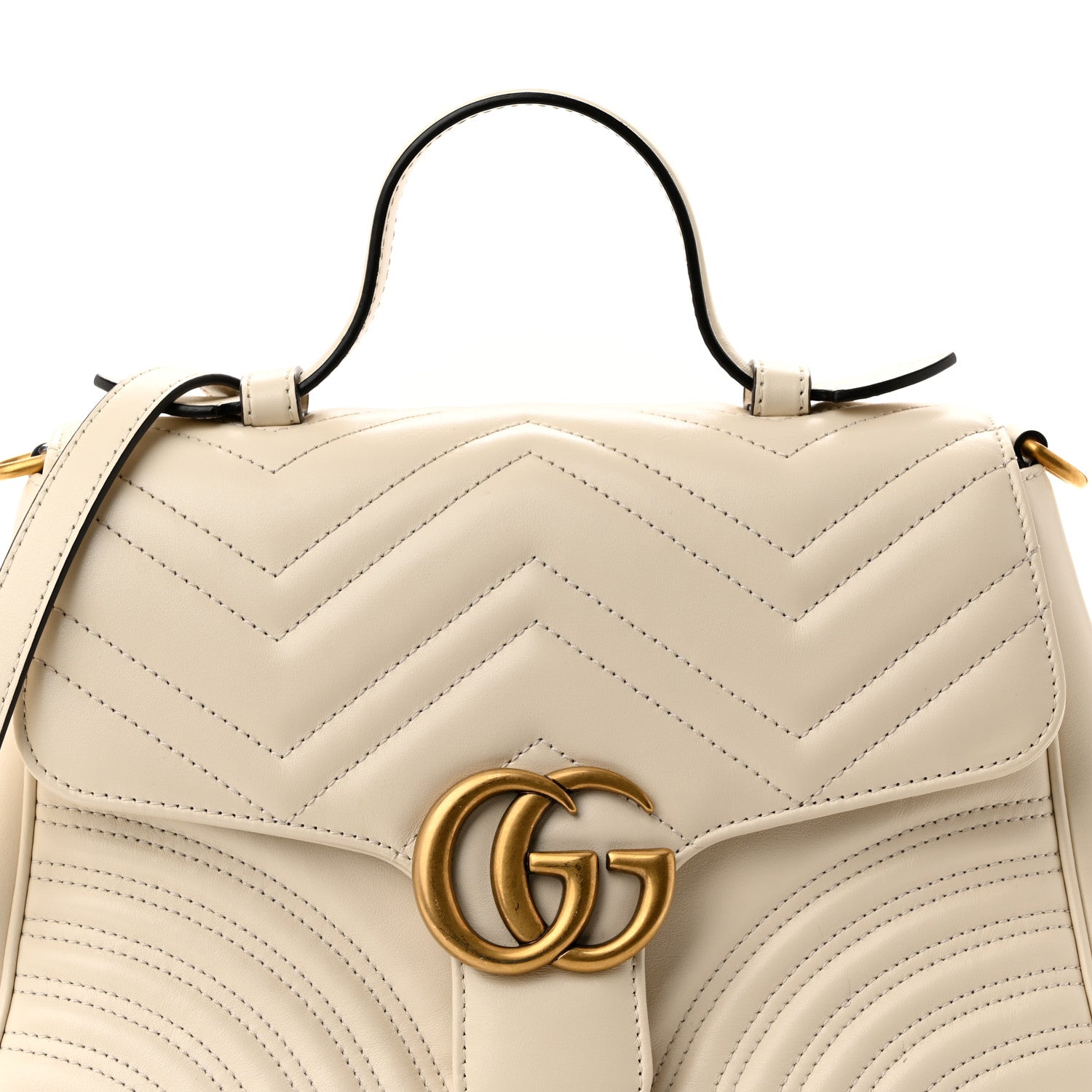 Gucci Calfskin Matelasse Small GG Marmont Top Handle Shoulder Bag White 8 of 10