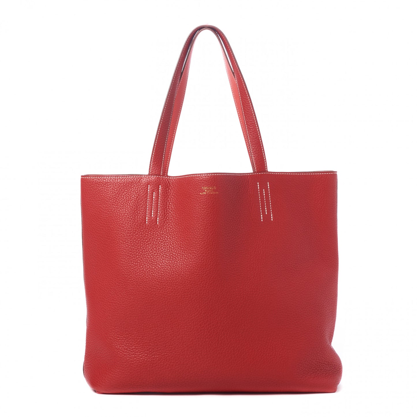Taurillon Clemence Double Sens 45 Reversible Tote Rouge Casaque Rose Jaipur