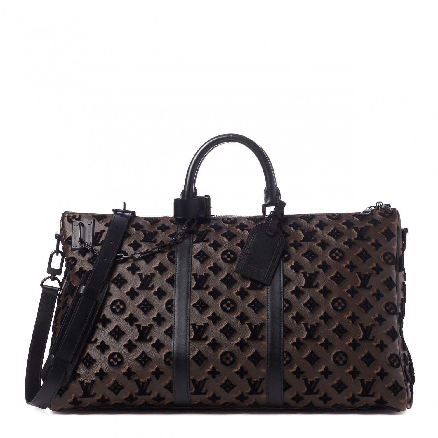 Louis Vuitton Monogram Tuffetage Keepall Triangle Bandouliere 50 Black Black 1 of 8