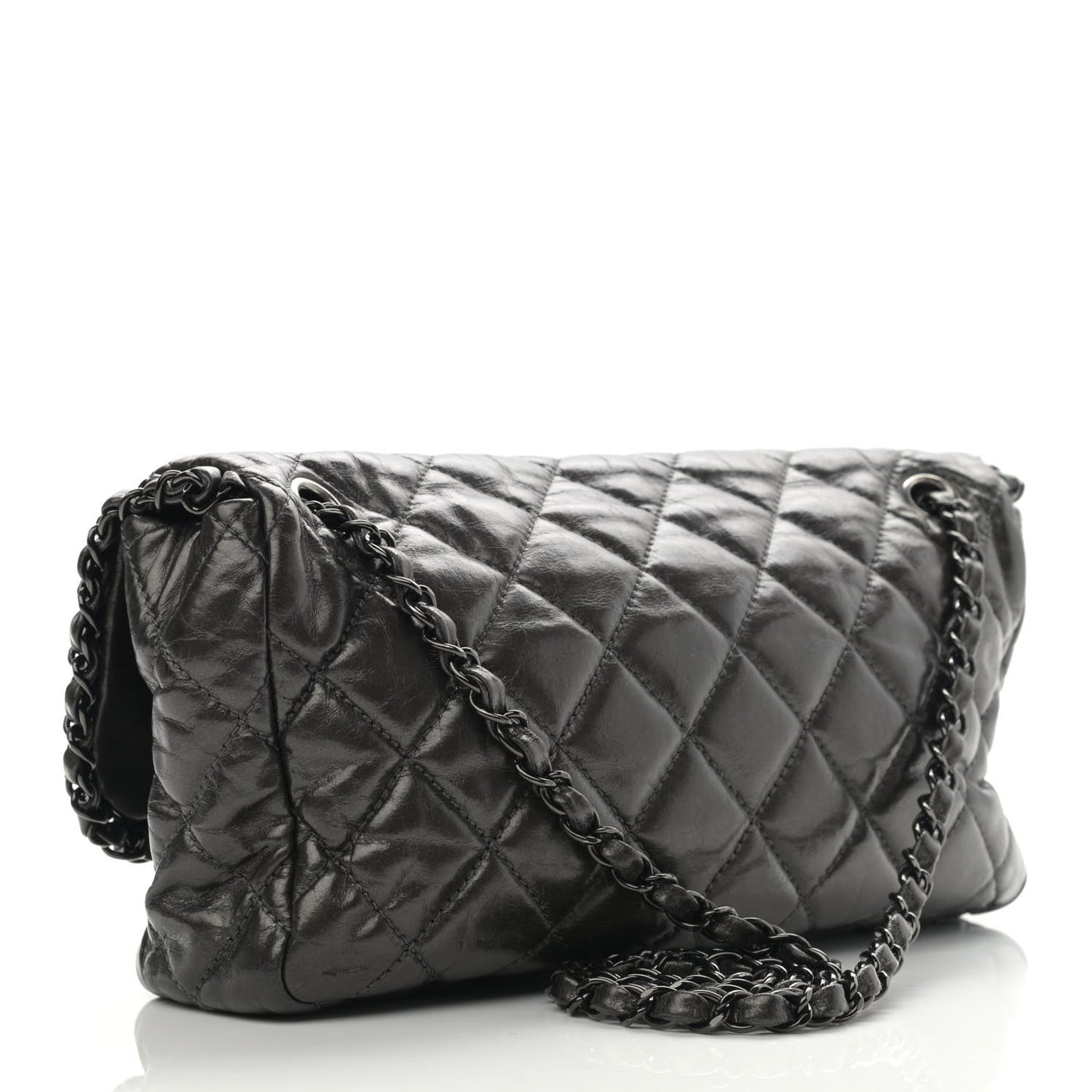 Metallic Calfskin Quilted Medium Chain Me Flap Grey
