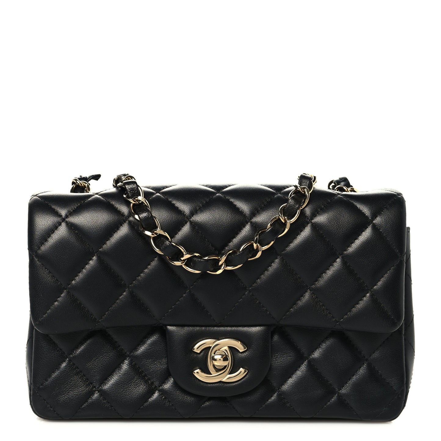 Lambskin Quilted Mini Rectangular Flap Black