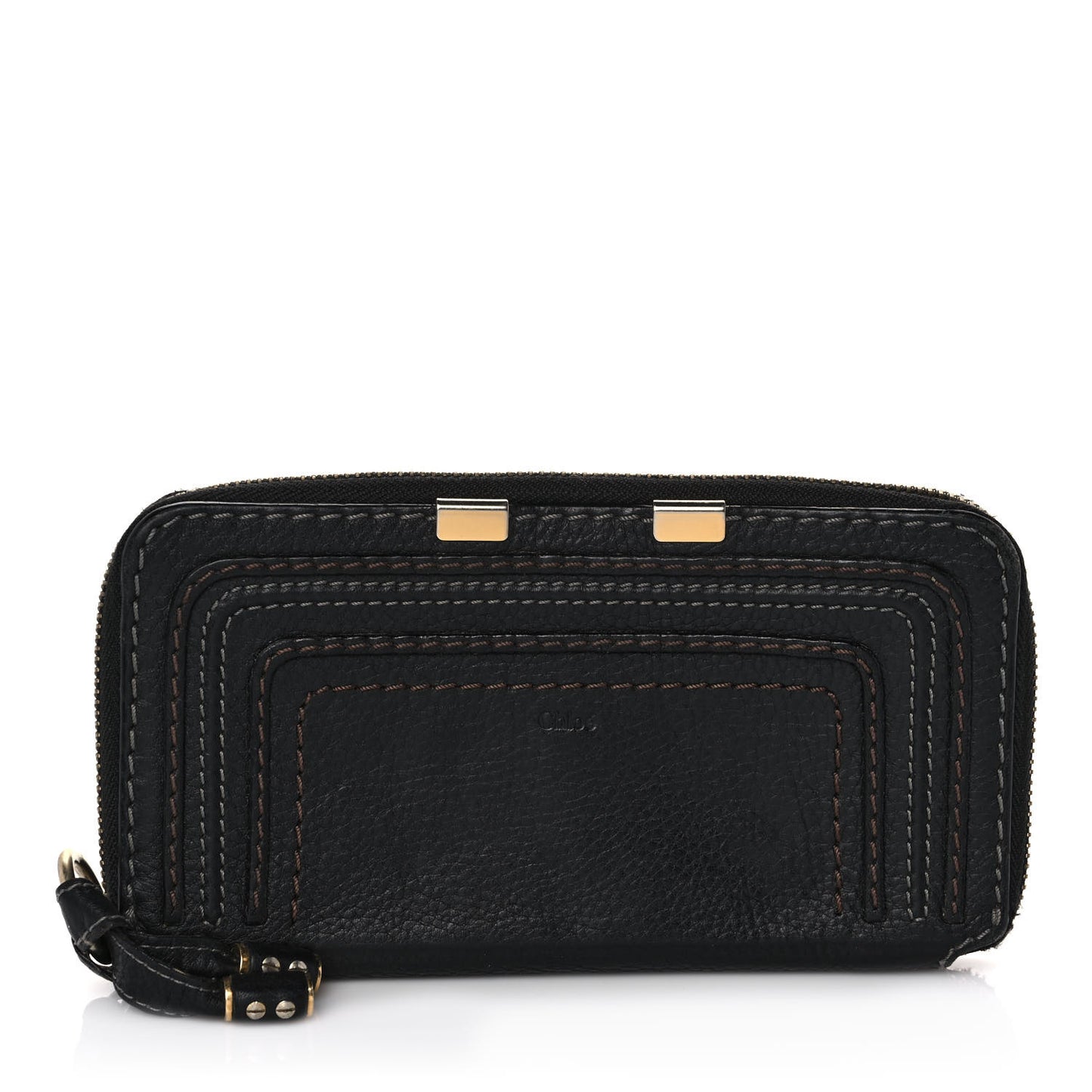 Grained Calfskin Marcie Long Zip Around Wallet Black