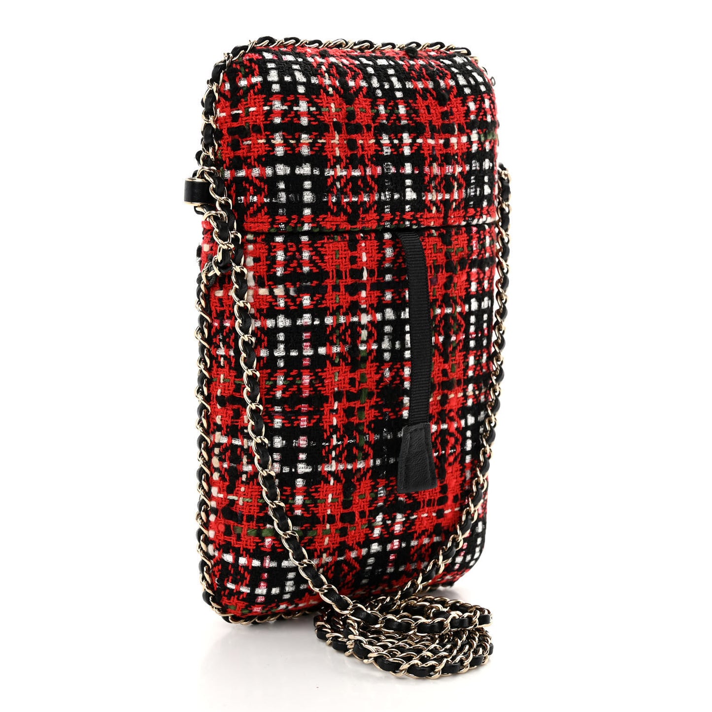 Tweed Chain Around Phone Holder Red Multicolor