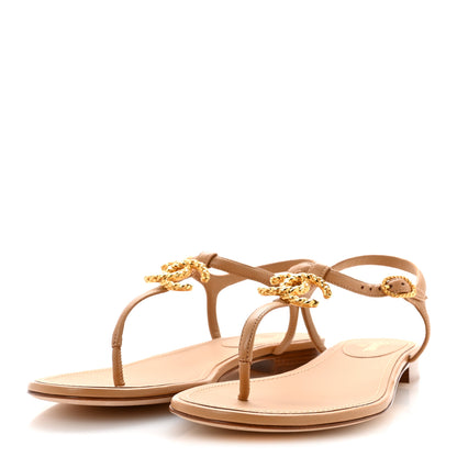 Chanel Lambskin CC Logo Thong Sandals 39 Light Brown 4 of 9