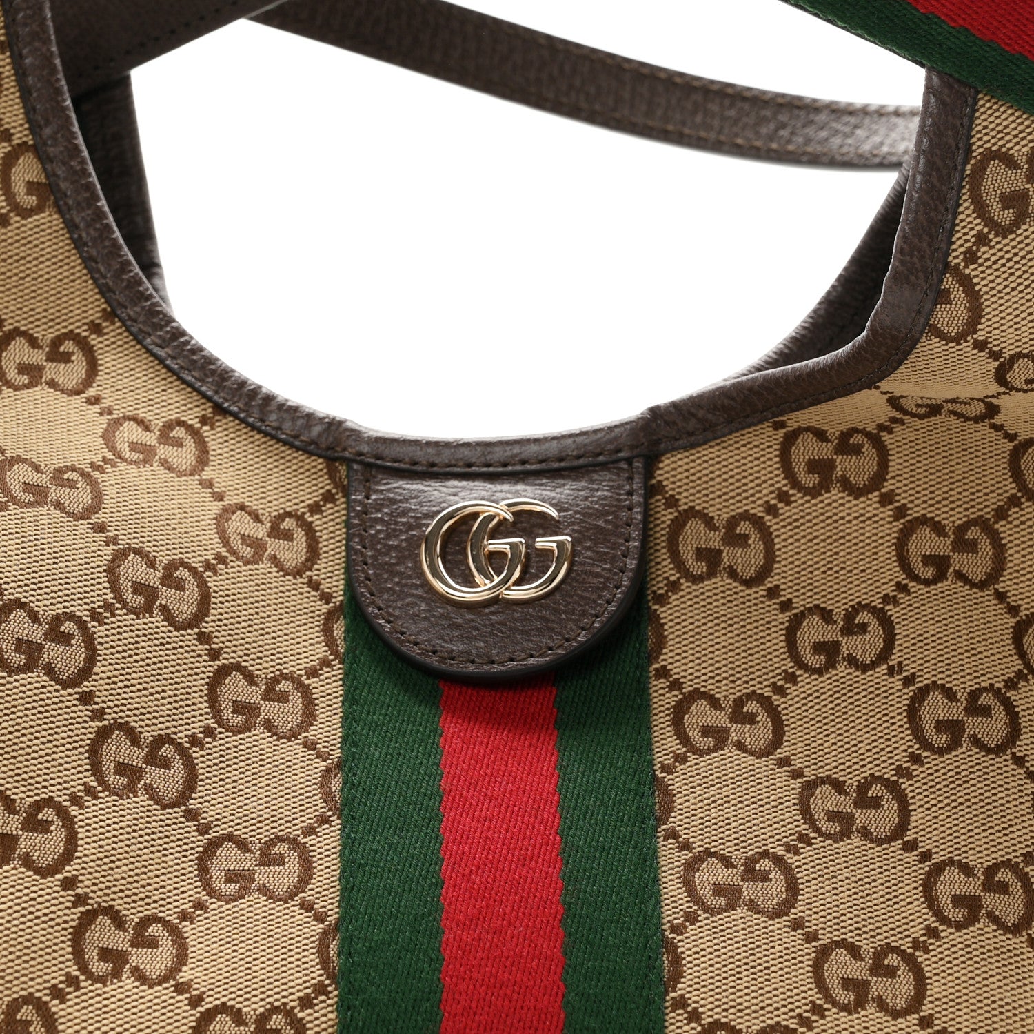Gucci Monogram Web Small Giglio Tote Beige Dark Brown 8 of 10