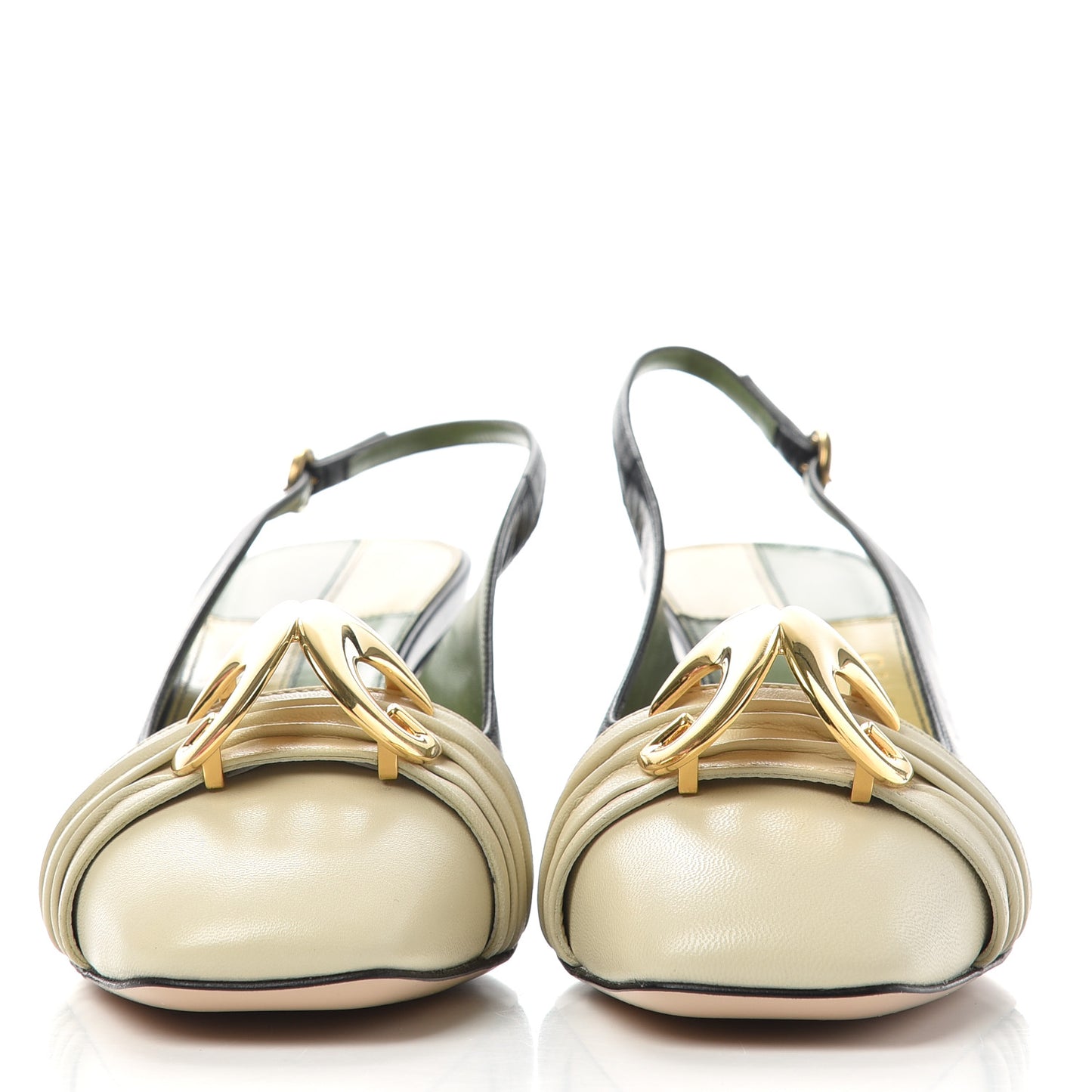 Malaga Kid Half Moon GG Square Toe Slingback Pumps 36 Black Vintage White