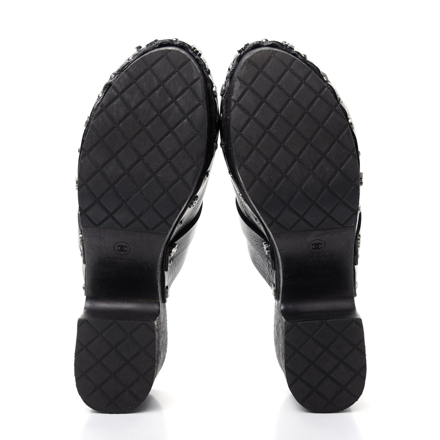 Calfskin CC Lucky Charms Studded Clogs 40 Black