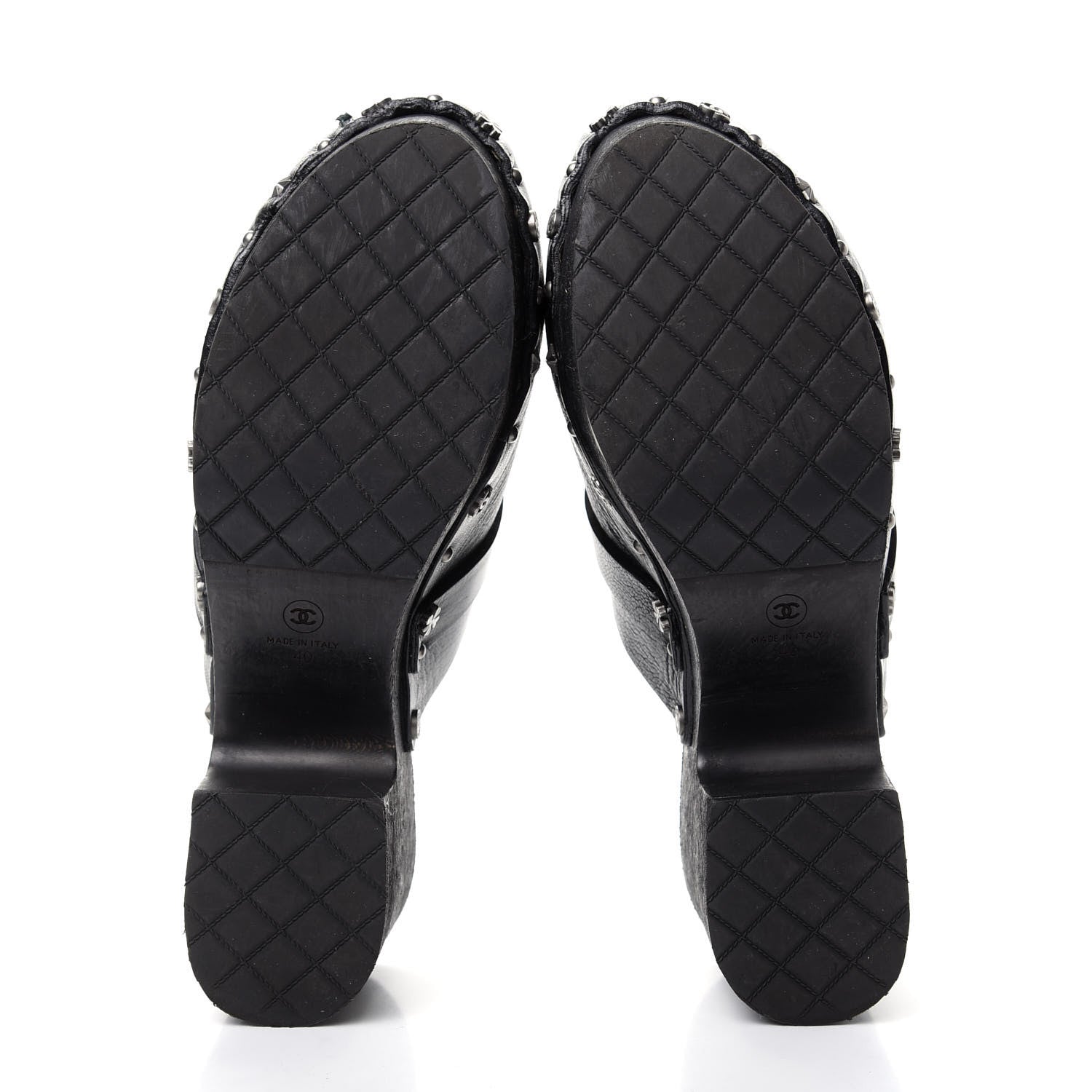 Chanel Calfskin CC Lucky Charms Studded Clogs 40 Black 6 of 10