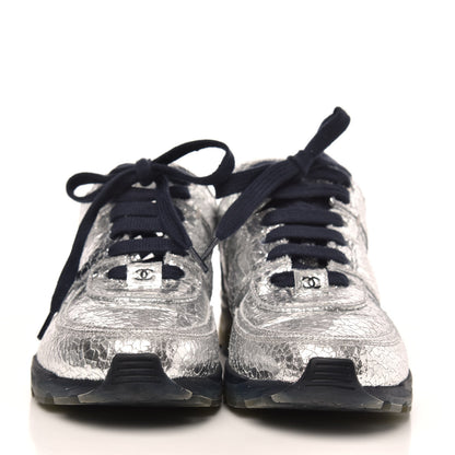 Chanel Metallic Crackled Calfskin CC Sneakers 39 Silver 2 of 9