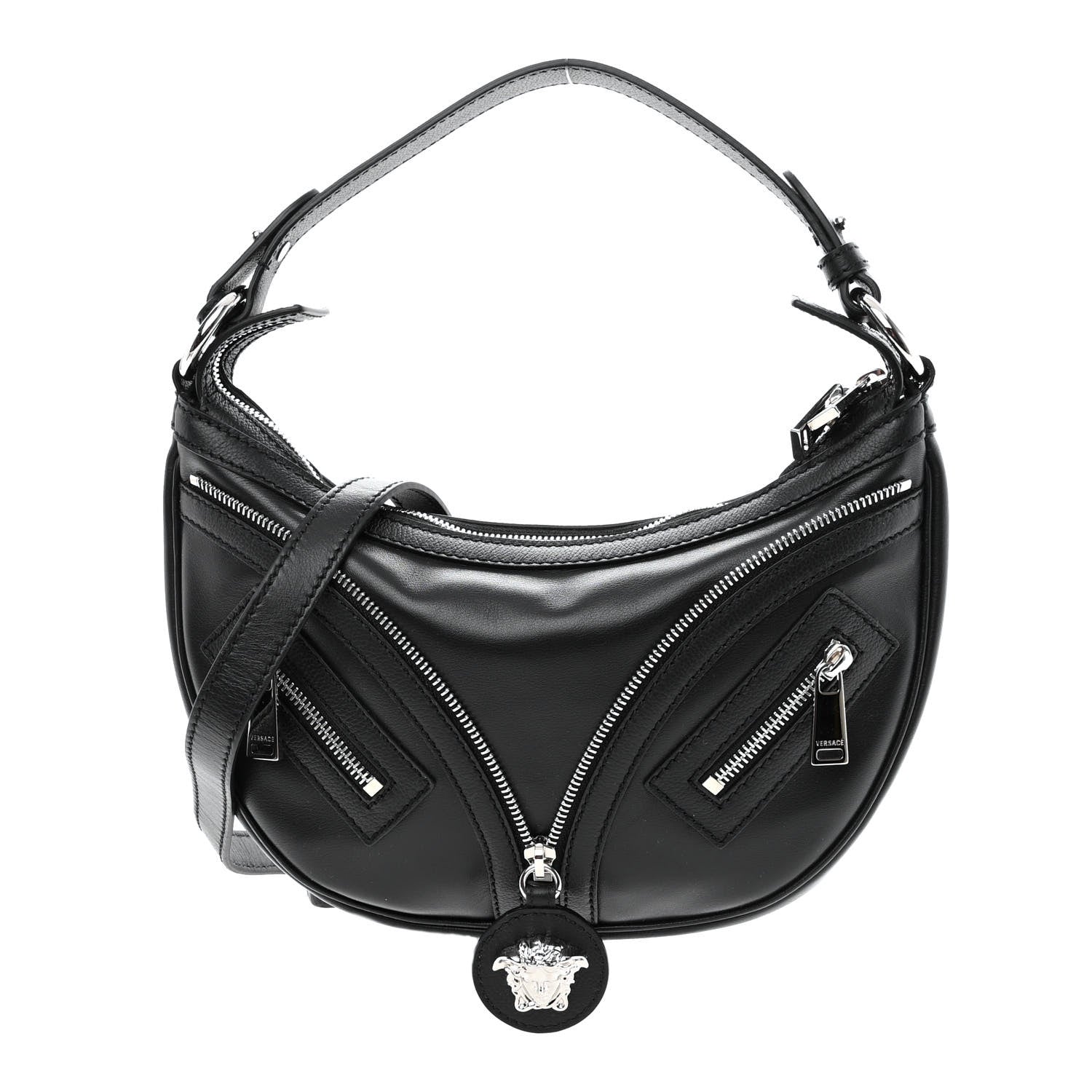 Versace Calfskin Small Repeat Zip Hobo Black 1 of 9