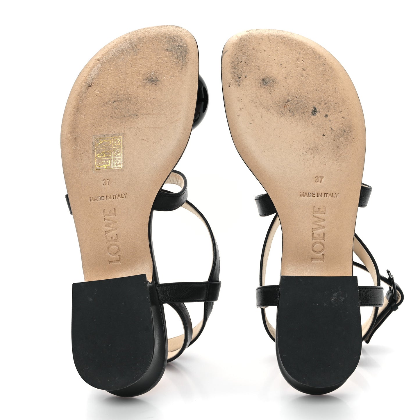 Calfskin Paula's Ibiza Pebble Toe Post Calle Sandals 37 Black