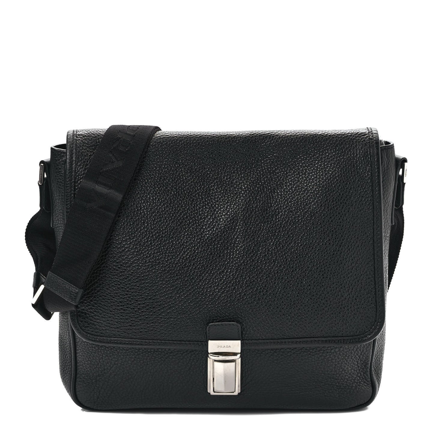Vitello Daino Flat Flap Messenger Bag Black
