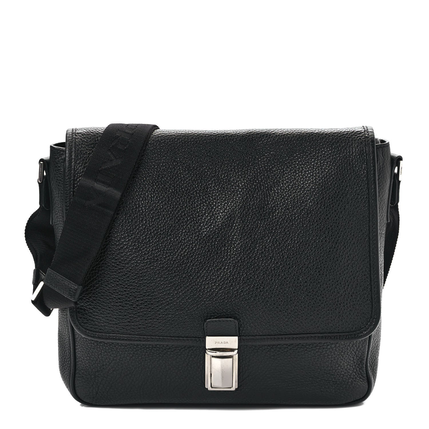 Prada Vitello Daino Flat Flap Messenger Bag Black 1 of 11