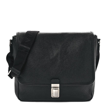 Prada Vitello Daino Flat Flap Messenger Bag Black 1 of 11