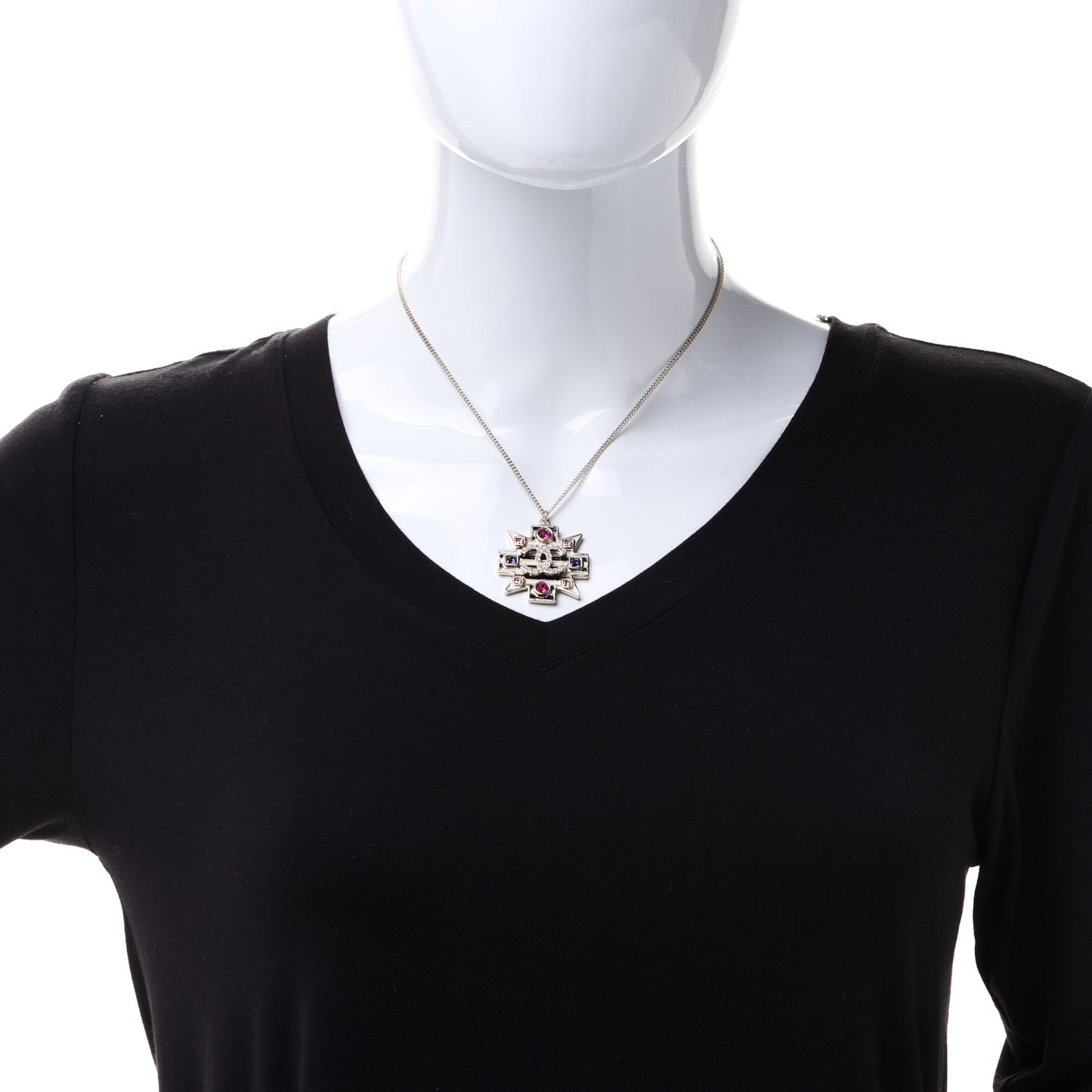 Crystal Enamel Stripe CC Pendant Necklace Gold Multicolor