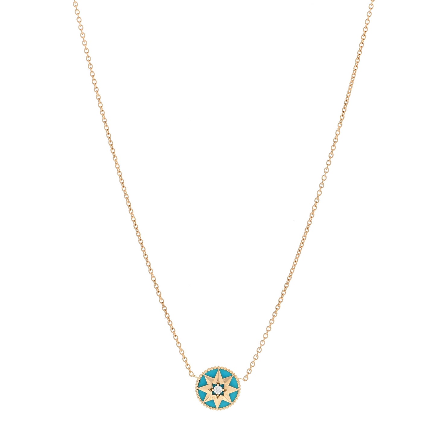 18K Yellow Gold Diamond Turquoise Rose Des Vents Necklace