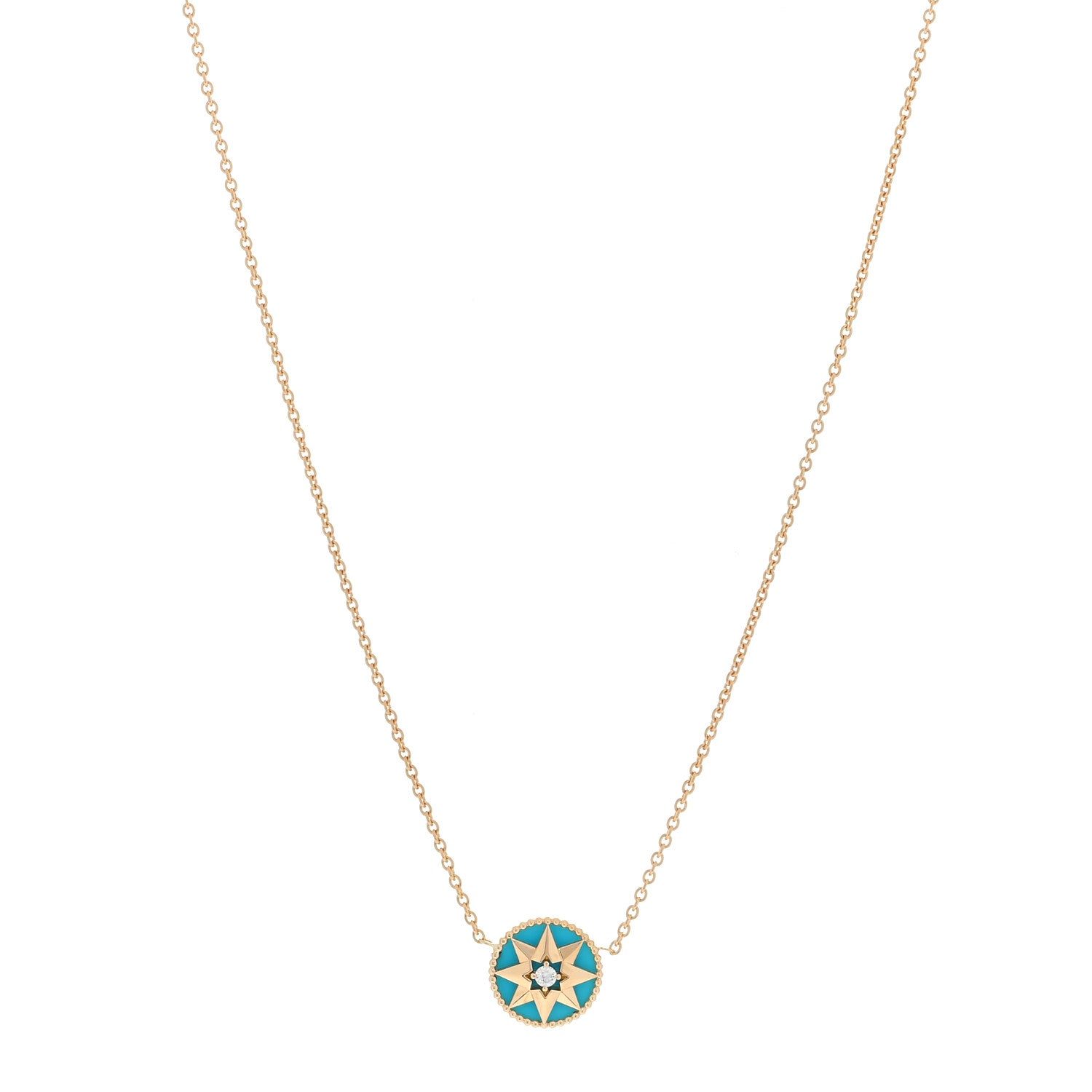 Christian Dior 18K Yellow Gold Diamond Turquoise Rose Des Vents Necklace 1 of 3