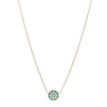 Christian Dior 18K Yellow Gold Diamond Turquoise Rose Des Vents Necklace 1 of 3