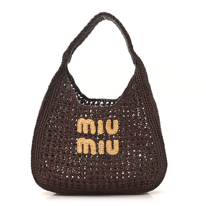 Miu Miu Raffia Crochet Woven Hobo Cacao Naturale 1 of 9