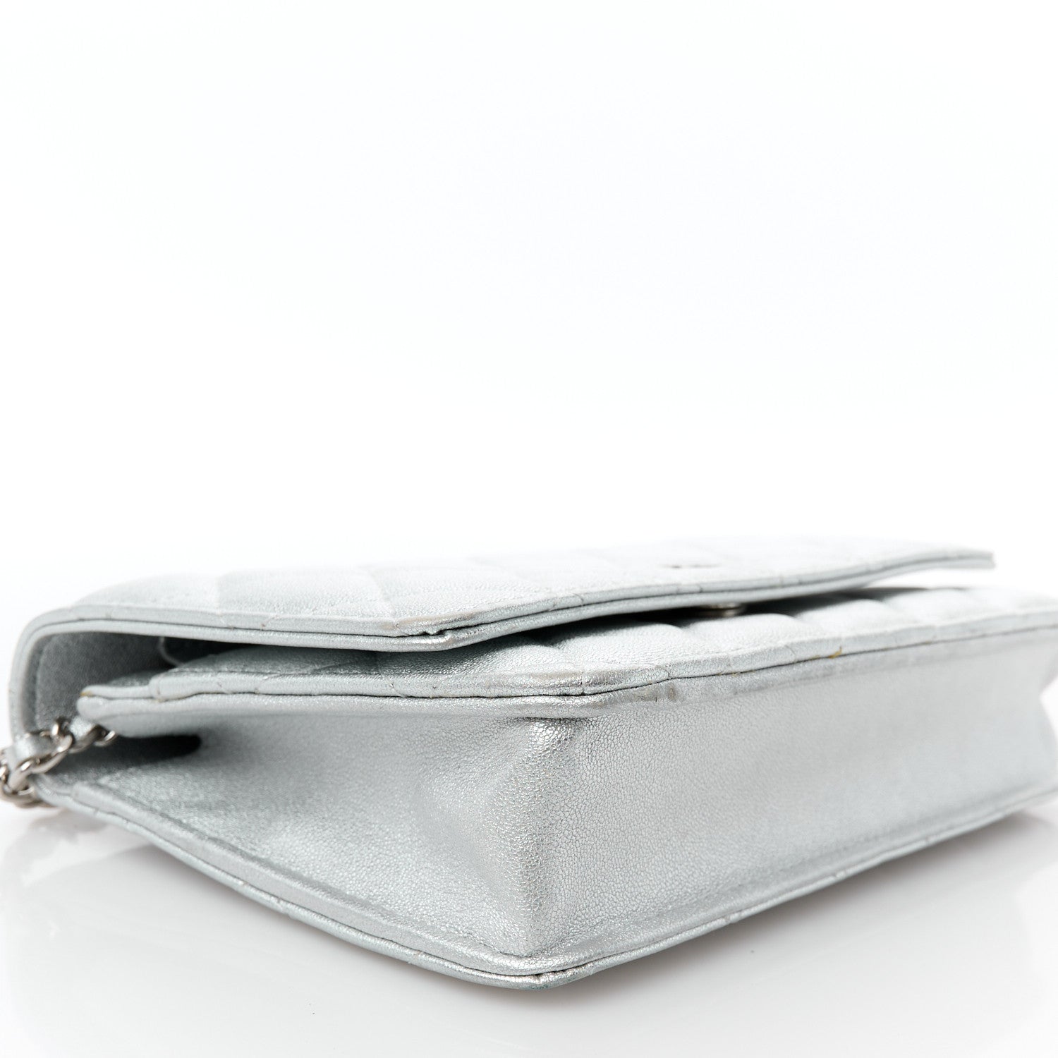 Chanel Metallic Lambskin Quilted Wallet On Chain WOC Silver 10 of 12