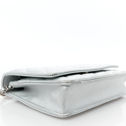 Chanel Metallic Lambskin Quilted Wallet On Chain WOC Silver 10 of 12