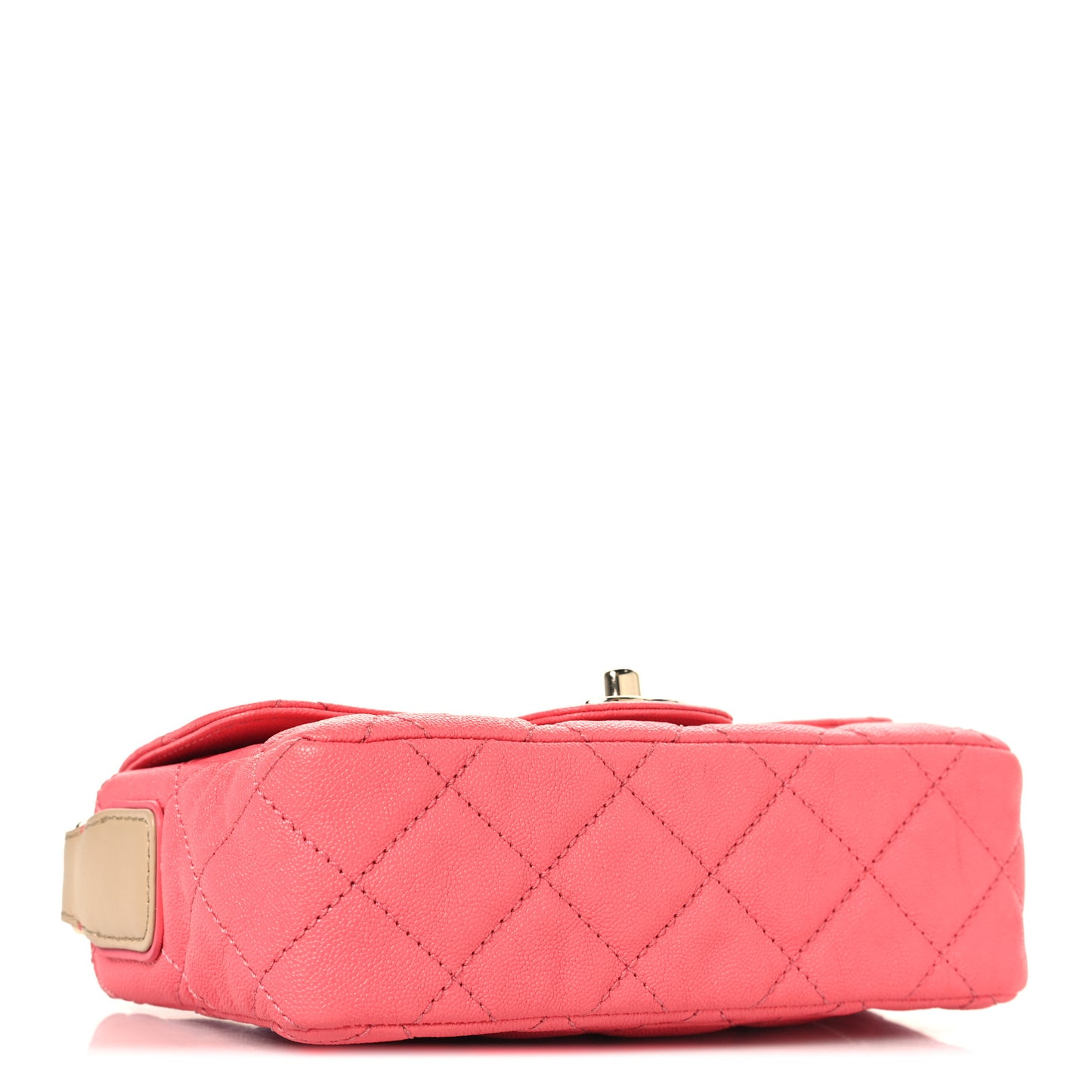Iridescent Caviar Quilted Mini Flap With Thick Strap Pink Beige