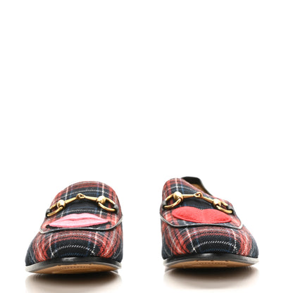 Gucci Cotton Horsebit Tartan Print Mens Jordaan Loafers 6 Red Black 2 of 8