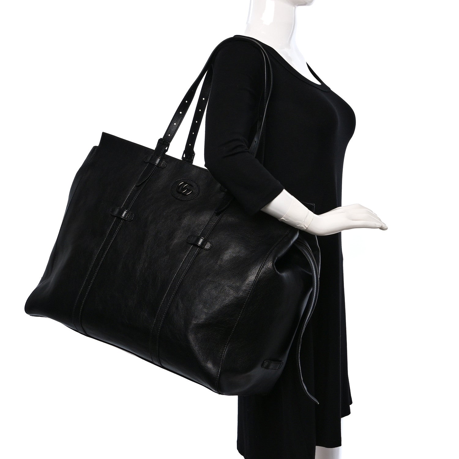 Gucci Calfskin Monochrome Medium Double G Tote Bag Black 2 of 10