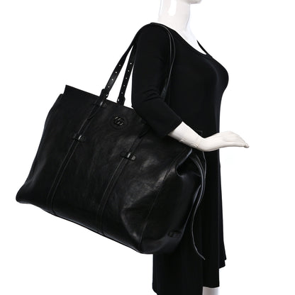 Gucci Calfskin Monochrome Medium Double G Tote Bag Black 2 of 10