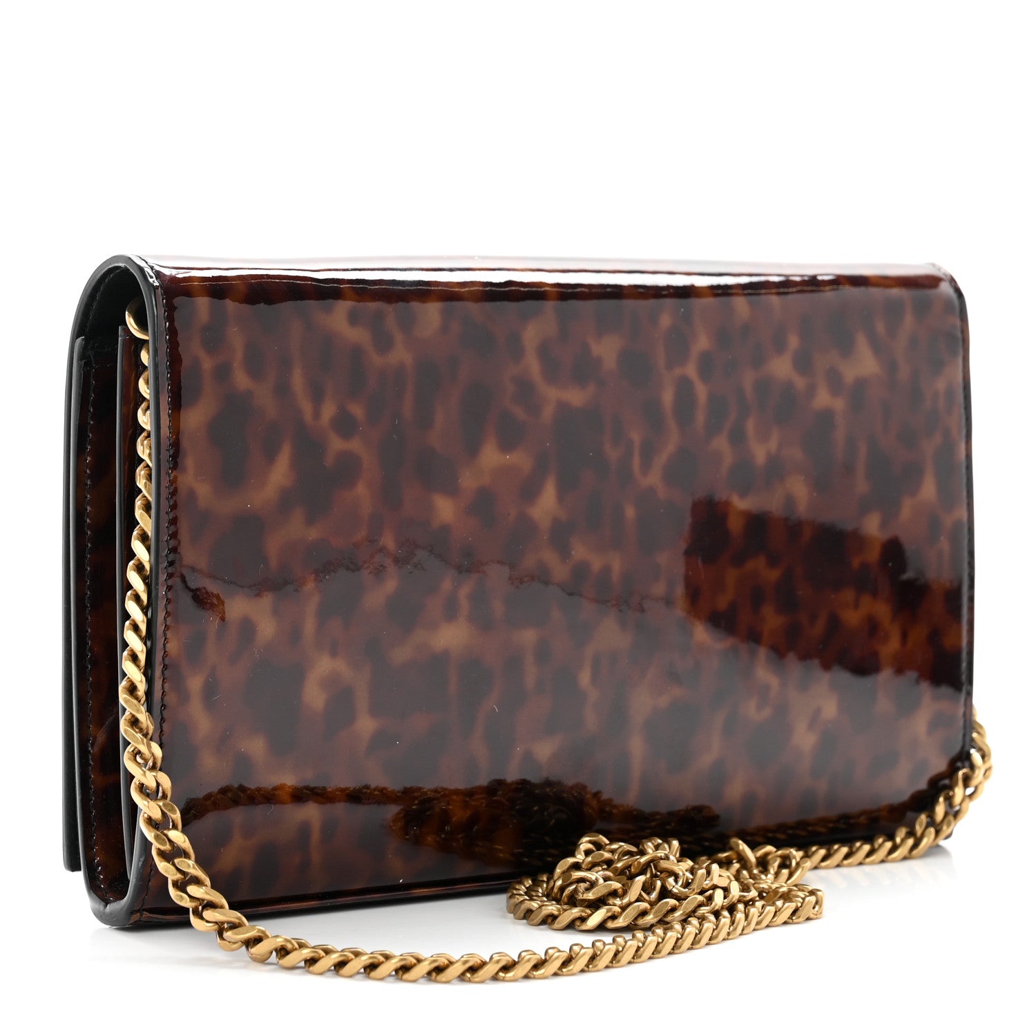 Saint Laurent Patent Monogram Chain Wallet Tortoiseshell 2 of 8