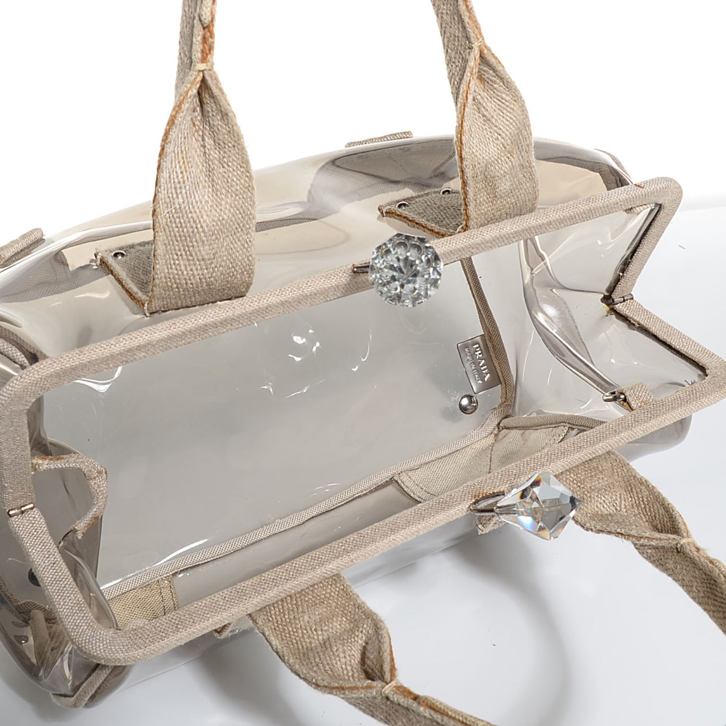 Canvas Plexiglass Frame Crystal Kiss Lock Bag Naturale