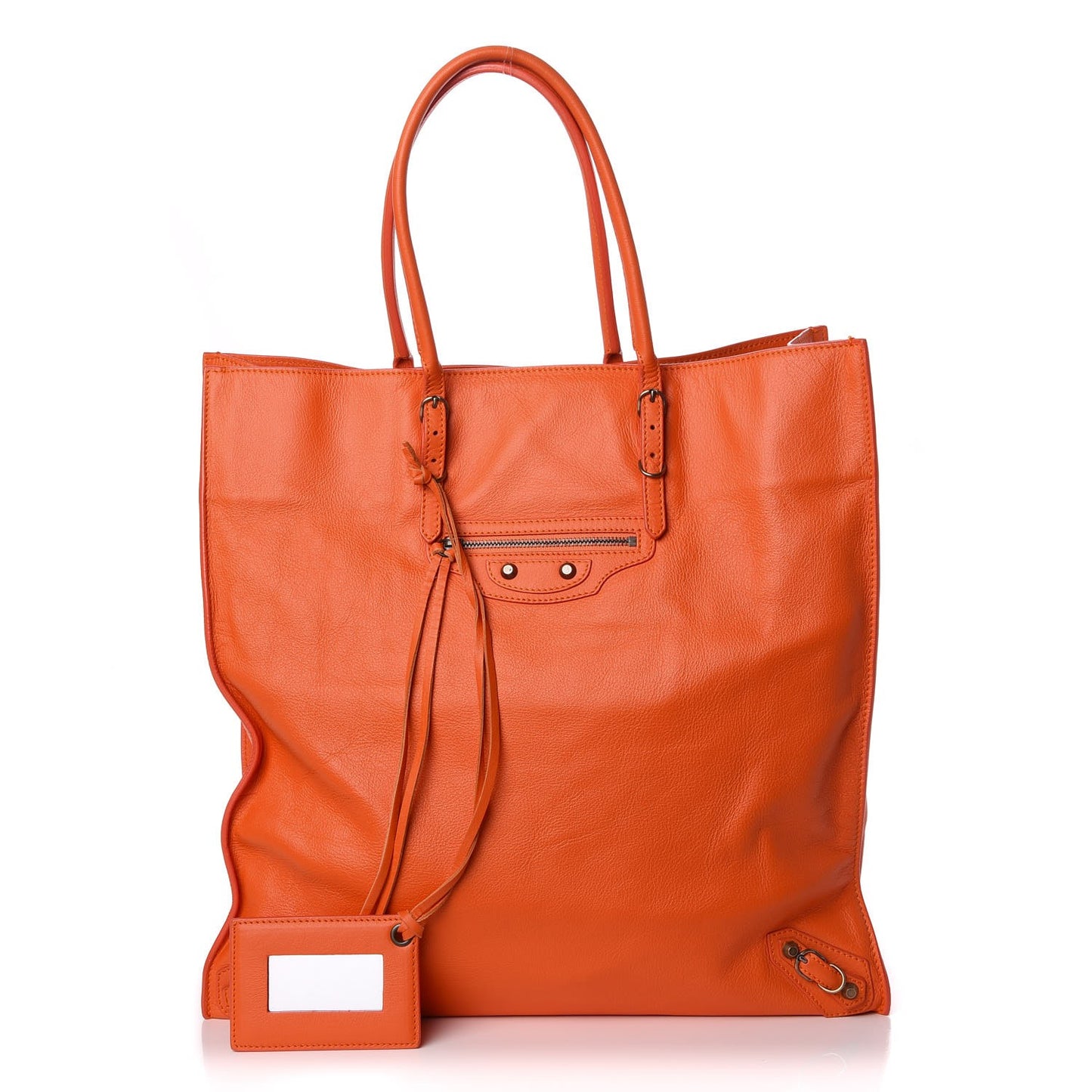 Calfskin Papier Ledger Tote Tangerine