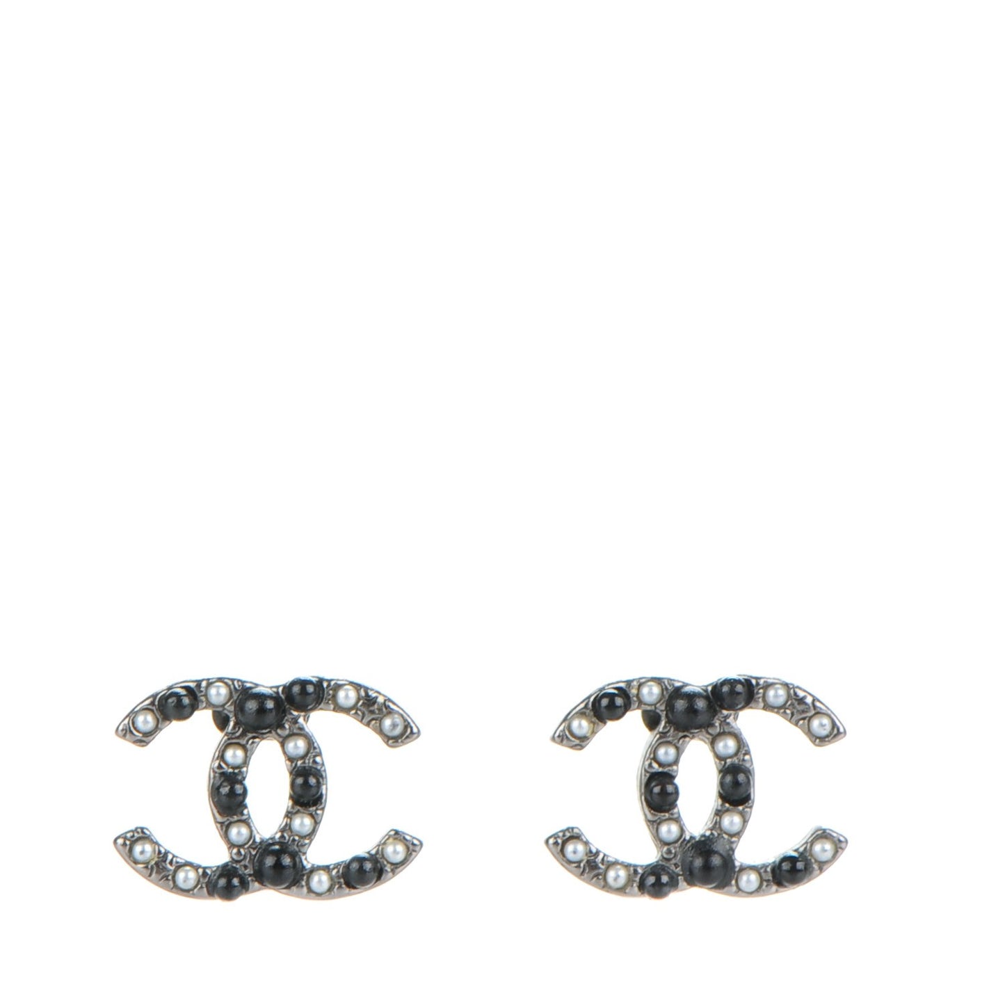 Pearl Resin Bead CC Earrings Silver Black