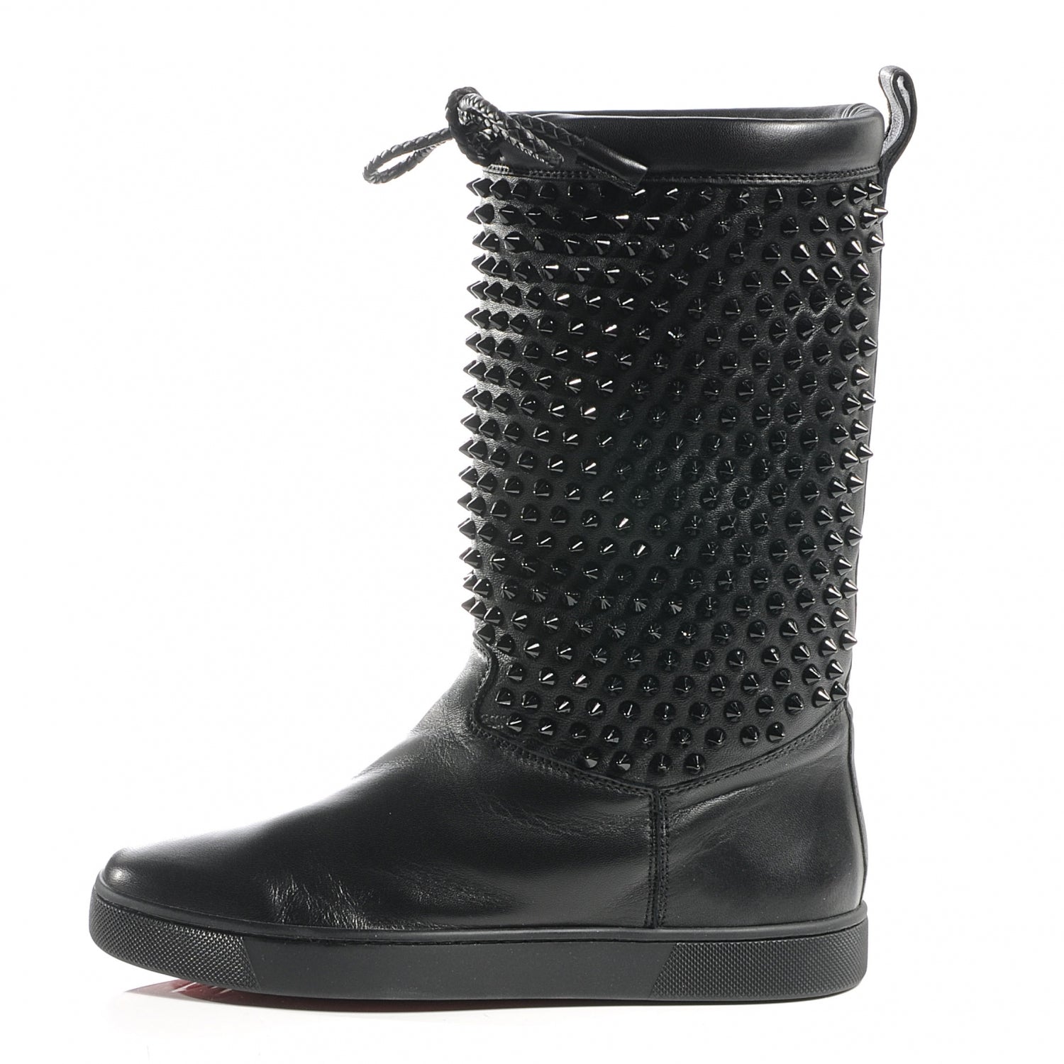 Christian Louboutin Nappa Surlapony Spikes Flat Boots 38 Black 1 of 6
