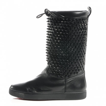 Christian Louboutin Nappa Surlapony Spikes Flat Boots 38 Black 1 of 6