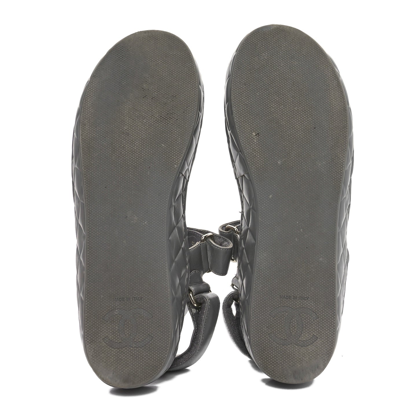 Shiny Calfskin Logo Platform Sandals 38 Grey