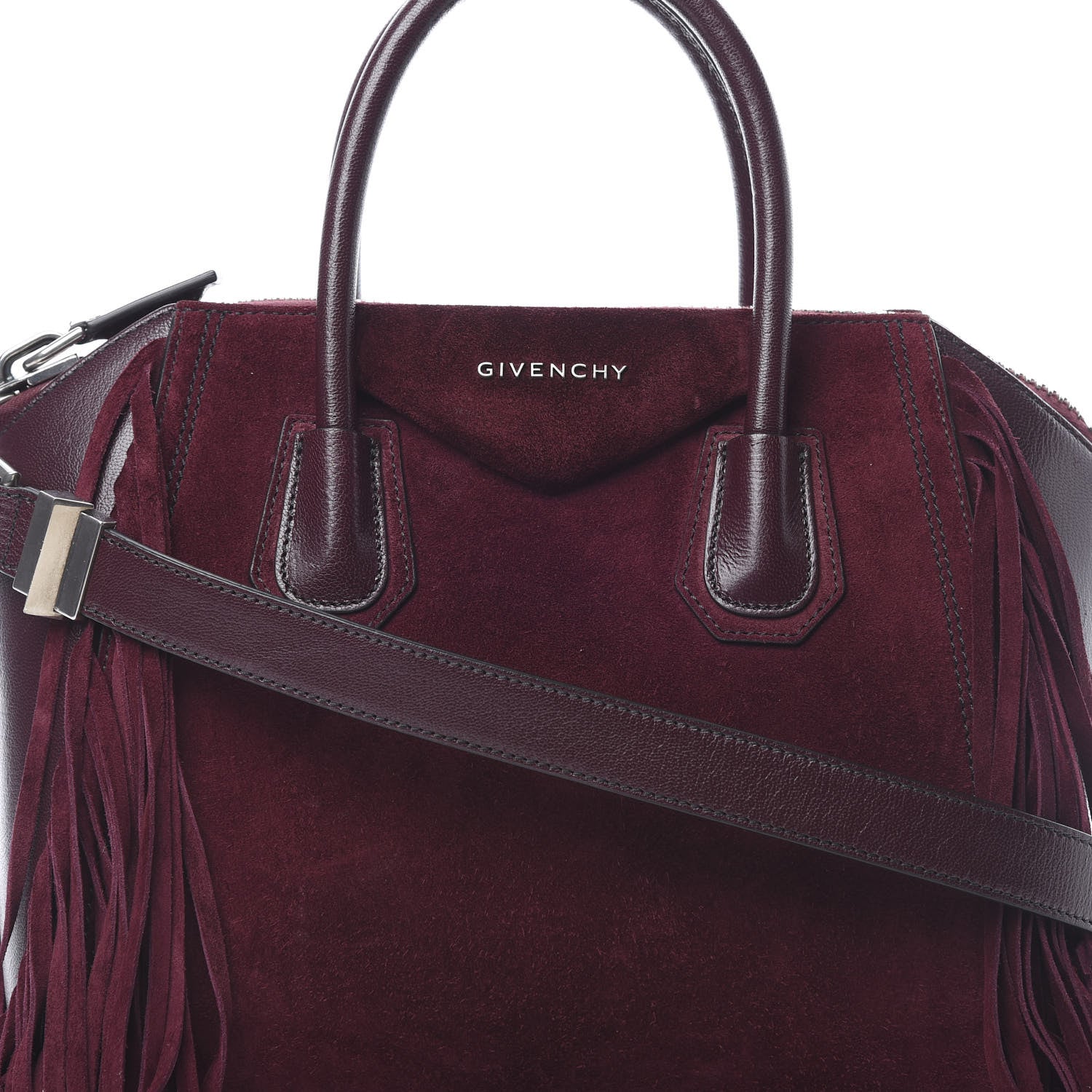 Givenchy Calfskin Suede Small Fringe Antigona Burgundy 9 of 13