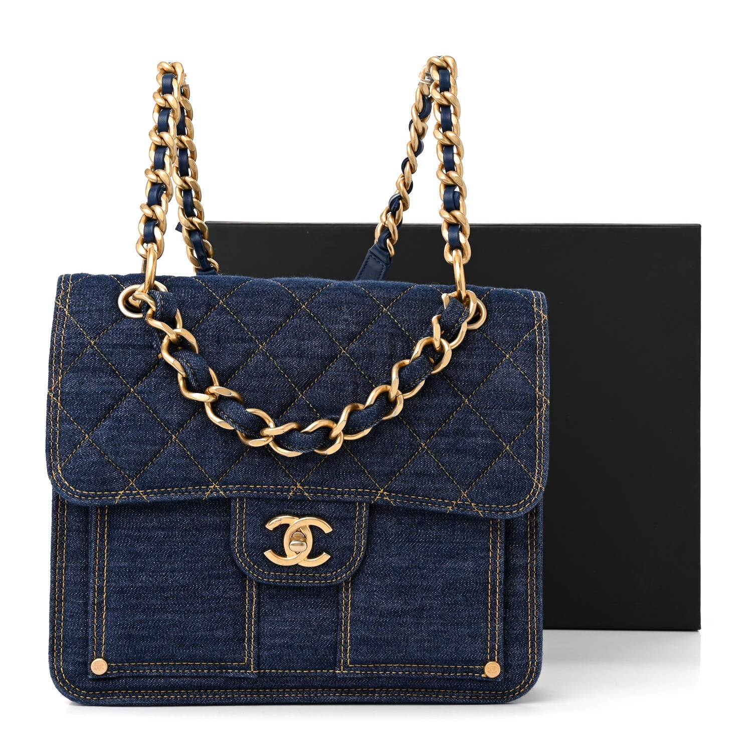 Chanel Denim Quilted Double You Backpack Blue Golden 12 of 12